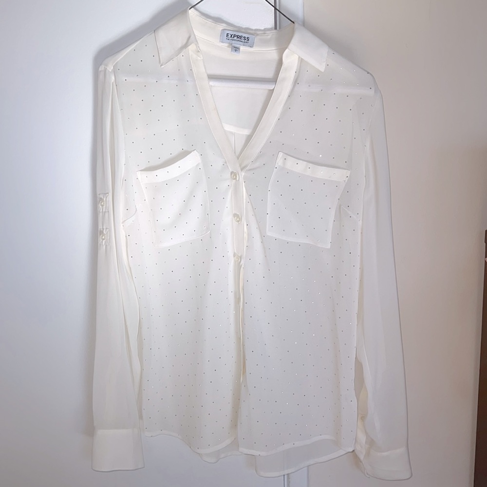 Express Semi Sheer Button Down Sparkle Blouse Siz… - image 1